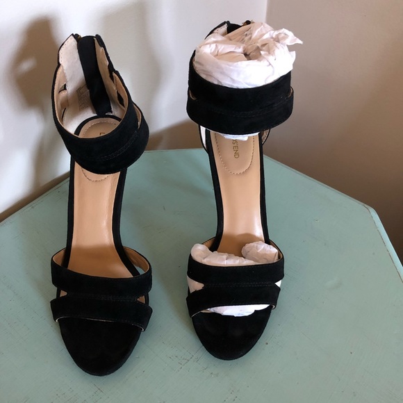 Lands End Black Suede Ankle Strap High Heels - Picture 2 of 7